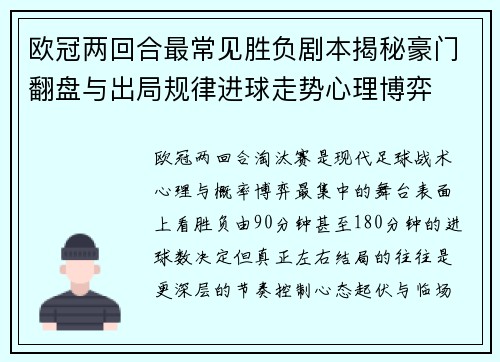欧冠两回合最常见胜负剧本揭秘豪门翻盘与出局规律进球走势心理博弈